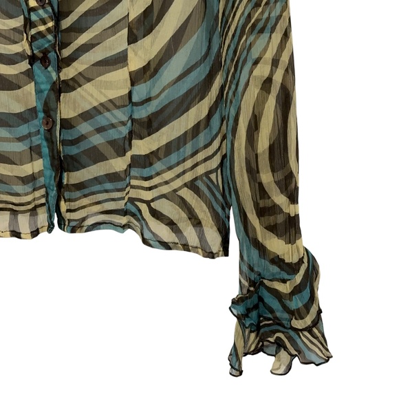 WDNY Silk Swirl Shirt Size Med Ruffle Front and Sleeve Autumn Office Work - Picture 2 of 7